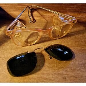Vtg Cesco Steampunk Yellow Safety Glasses Googles With Clip On Sunglasses